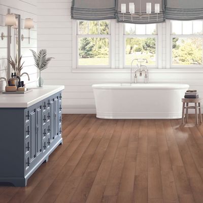 waterproof luxury vinyl plank floors in a bathroom